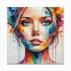 Colorful Girl With Paint Splatters 1 Canvas Print