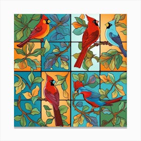 Cardinals In Stained Glass Canvas Print