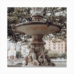 Water Fountain Statue, Colour St Sebastian, Spain Square Canvas Print