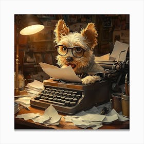 Funny Dog Writer Vintage Art Background 3 Canvas Print