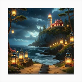 Lighthouse At Night 1 Canvas Print