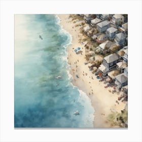 Aerial Beach View Watercolour Art Print 7 Canvas Print