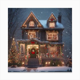 Christmas House In The Snow 8 Canvas Print