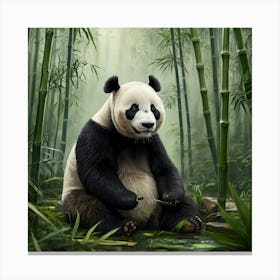 Panda Bear In The Bamboo Forest Canvas Print