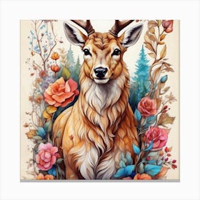 Deer With Roses Canvas Print