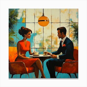 Couple At A Coffee Shop Canvas Print