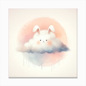 Cute Bunny On A Cloud With Yellow and Pink Canvas Print