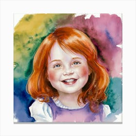 Watercolor Portrait Of A Little Girl 1 Canvas Print