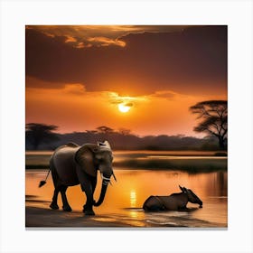 Sunset Elephants 1 Canvas Print