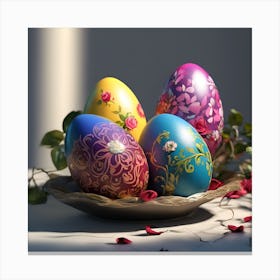 Painted Easter Eggs with Miniature Roses Canvas Print