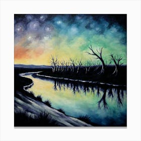 Night Sky Over A River Canvas Print