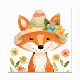 Floral Baby Fox Nursery Illustration (19) 1 Canvas Print