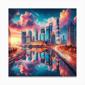 Shanghai Skyline At Sunset 1 Canvas Print