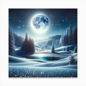 Full Moon Over Snowy Landscape Canvas Print