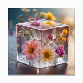 Flowers In Ice Cube Canvas Print