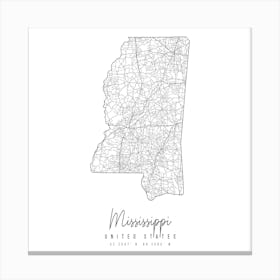 Mississippi Minimal Street Map Square Canvas Print