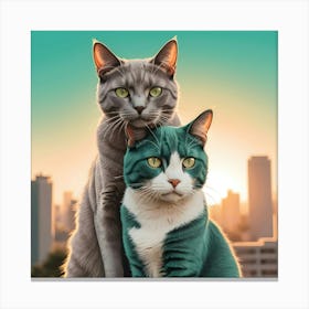 Two Cats On A Rooftop Canvas Print
