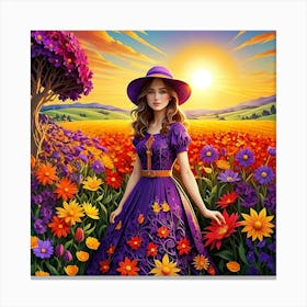 Girl In Purple Hat Canvas Print