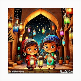 Islamic Children With Lanterns Canvas Print