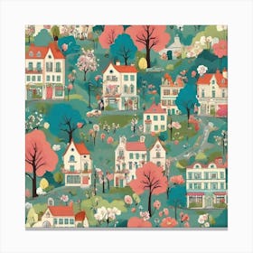 Spring City Seamless Pattern Art Print Canvas Print