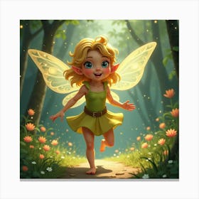 A Playful Sprite With Sparkling Dust, Frolicking Through A Magical Glade 1 Canvas Print