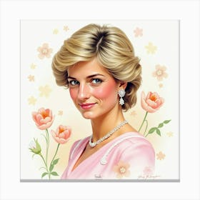 Princess Diana In A Watercolor Background Of Delicate Petals 1 Canvas Print