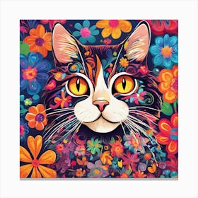 Flower Power Cat Art Print (7) Canvas Print