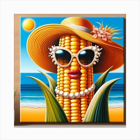 Corn with Pearl Earrings and Sunglasses: A Realistic and Pop Art Painting Canvas Print