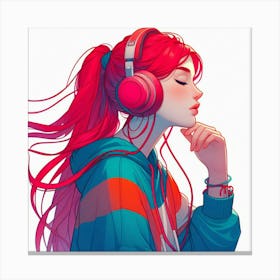 Girl With Red Hair Listening To Music Canvas Print