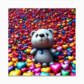 Bear in a pool of hearts Canvas Print