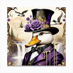 Duck In Top Hat Watercolor Splash Dripping 10 Canvas Print