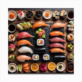 Sushi On A Black Background Canvas Print