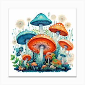 Mushrooms And Dandelions Canvas Print
