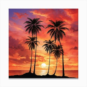 Sunset With Palm Trees Canvas Print