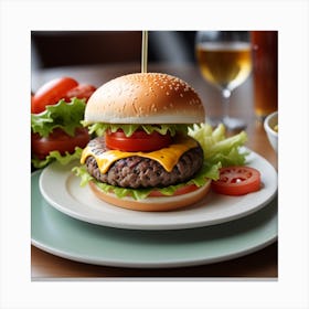 Hamburger With Fries And Beer Canvas Print