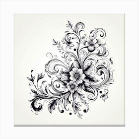 Floral Design In Black And White 2 Canvas Print