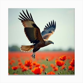 Eagle Soaring Over Poppy Field 1 Canvas Print