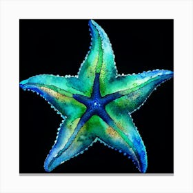 Watercolor Starfish On Black Background Canvas Print