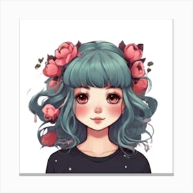 Anime Girl With Flowers Canvas Print