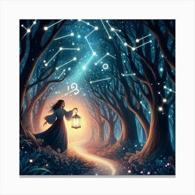 Stargazing Girl In The Forest 1 Canvas Print