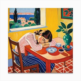 Woman Sleeping At The Table 2 Canvas Print