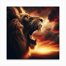 Lion Roaring At Sunset Canvas Print