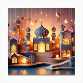 3d Paper Cut Illustration Of Islamic City Canvas Print