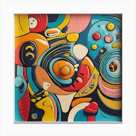 Vibrant, playful design with abstract shapes, bold lines, and bright colors.3 Canvas Print