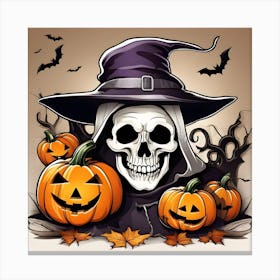 Halloween Witch With Pumpkins 1 Canvas Print