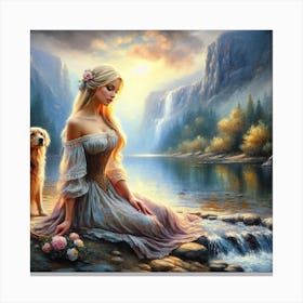 Beautiful Woman With A Dog Canvas Print