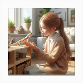 Girl With Lizard Canvas Print