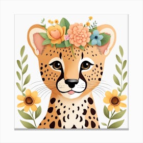 Floral Baby Leopard Nursery Illustration (15) Canvas Print