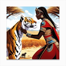 Tiger And African Woman Canvas Print