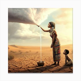 The Clouds For Africa, An african woman squeezes water from a cloud Canvas Print